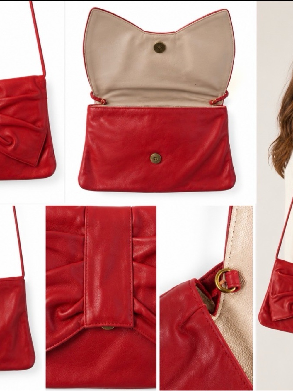 Vintage VS Leather Studio Inc. Genuine Leather Bow Shoulder Bag – Red